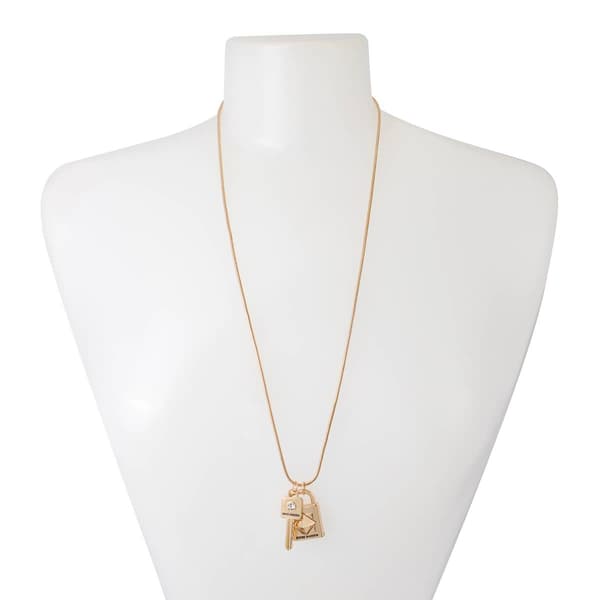 Steve Madden Snake Chain Necklace w/ Padlock & Key Pendants