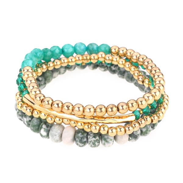 Ashley Cooper&#40;tm&#41; 4pc. Green & Gold Beaded Stretch Bracelet Set - image 
