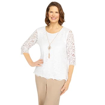 Petites Alfred Dunner Best Dressed Lace Blouse with Necklace - Boscov's