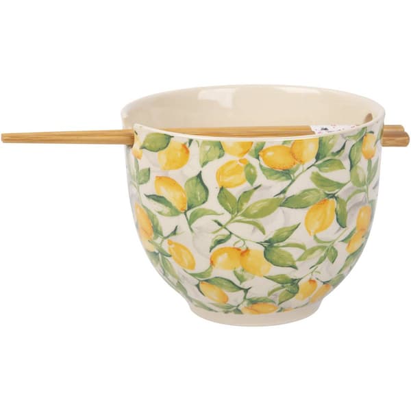 Home Essentials Lemon Garden Noodle Bowl with Chopsticks - image 