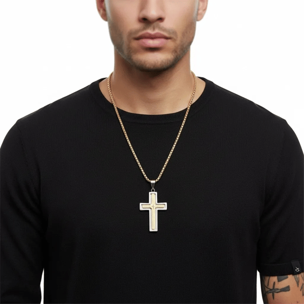Mens Iron Saints Our Father Prayer Spinner Cross Chain Necklace