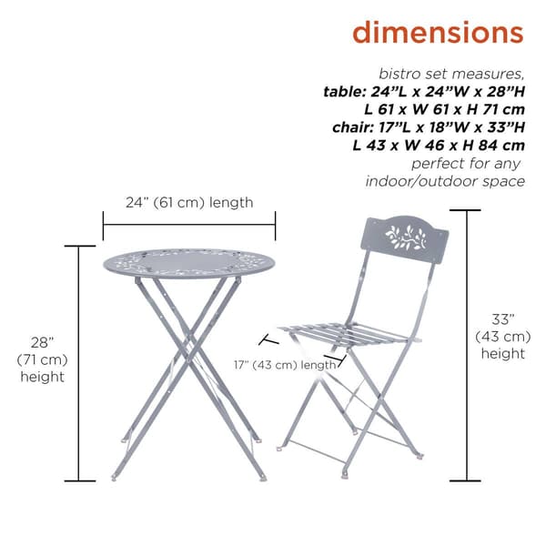 Alpine 3pc. Grey Metal Bistro Set w/ Leaf Details