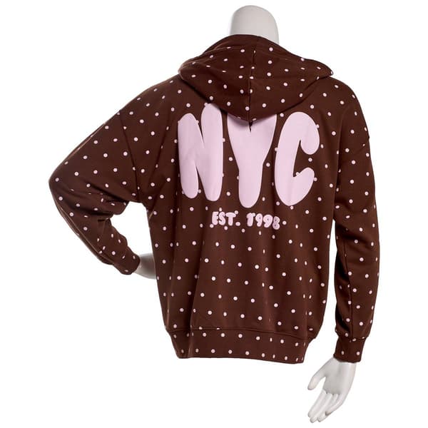 Juniors Rebel Veil French Terry Puff Boyfriend Zip Hoodie - Dots