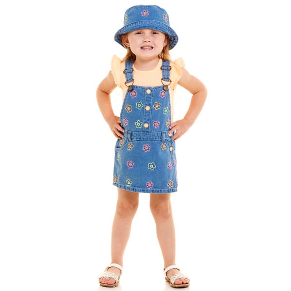 Toddler Girl Little Lass&#40;R&#41; Embroidered Floral Jumper with Hat - image 