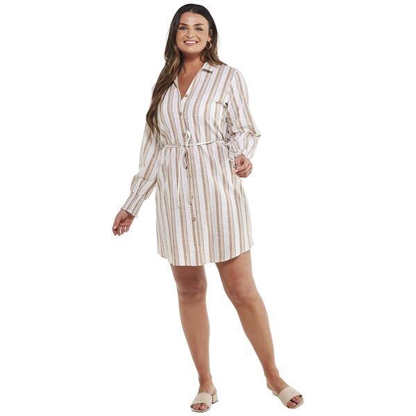 Womens Mlle Gabrielle Long Sleeve Yarn Dye Stripe Dress w/Belt - image 