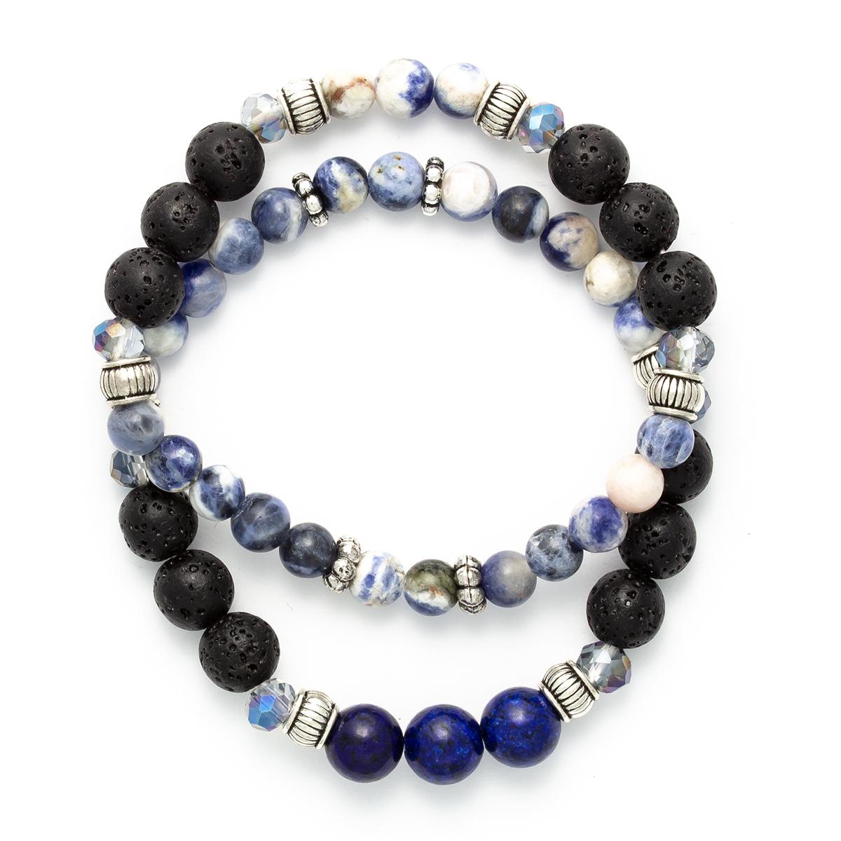 Sodalite & Black Lava 2pc. Stretch Bracelet Set
