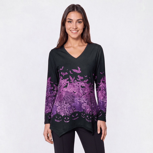 Womens OneWorld Long Sleeve Stud Embellished Bats Tee - image 