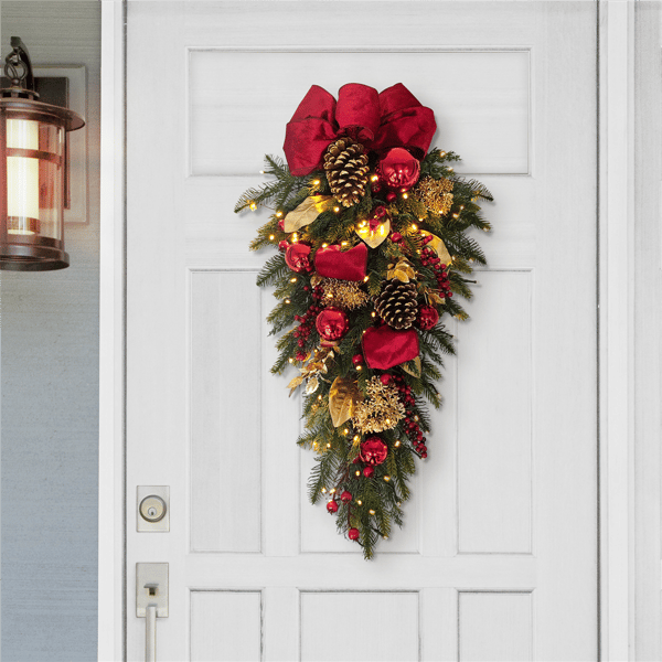 Puleo International 28in. Pre-Lit Adorned Red & Gold Swag