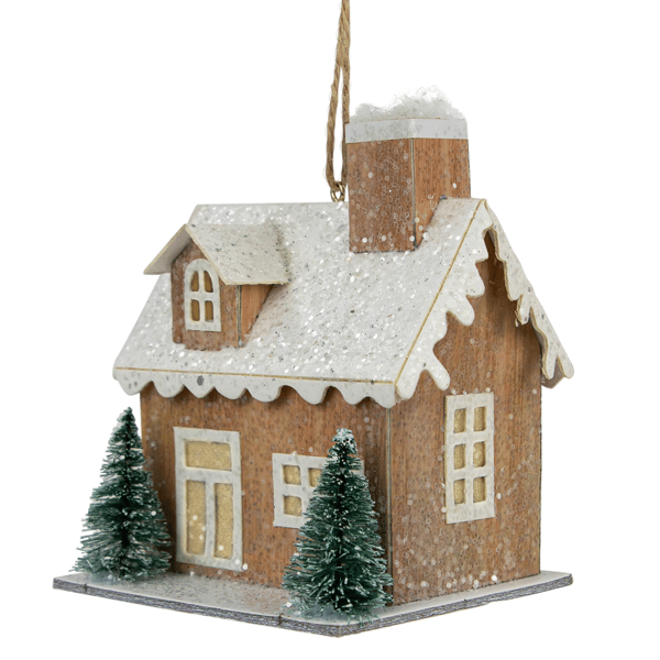 Northlight Lighted Rustic Beige House Christmas Ornament
