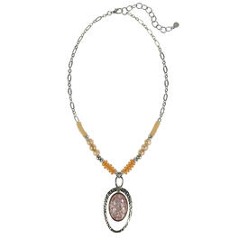 Ruby Rd. Silver-Tone Short Coral Bead Accent Orbital Pendant