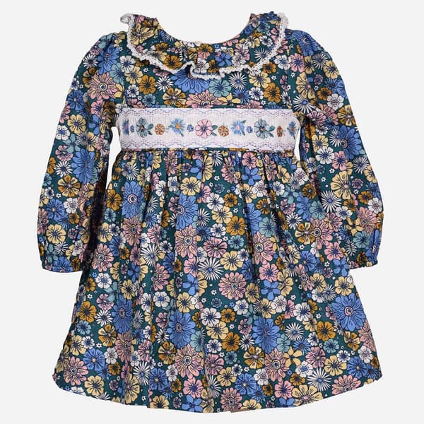 Toddler Girl Bonnie Jean Floral Pierot Long Sleeve Smock Dress