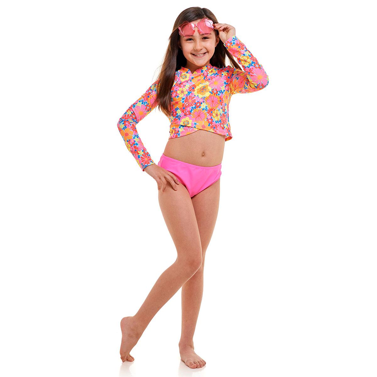 Girls (7-12) Bmagical 2pc. Floral Rash Guard & Solid Swim Set