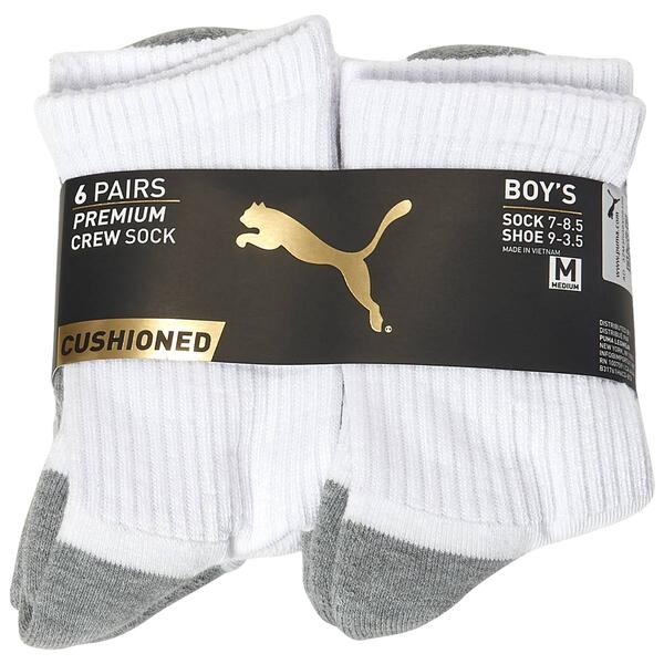 Boys Puma 6pk. Half Terry Crew Socks - White/Grey - image 