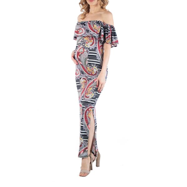 Womens 24/7 Comfort Apparel Paisley Maternity Maxi Dress