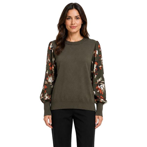 Petites Zac & Rachel Print Chiffon Slv W/Solid Sweater Body - image 