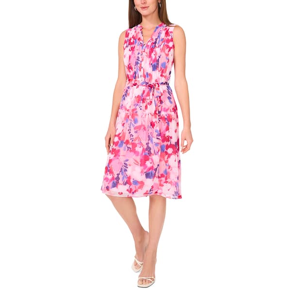 Petite MSK Sleeveless Pintuck Floral Chiffon A-Line Dress