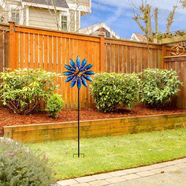 Northlight Seasonal Blue Flower Pinwheel Garden Stake