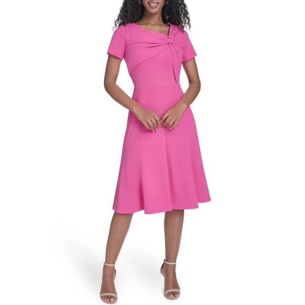 Womens Calvin Klein Short Sleeve Twist Bust Crepe Dress