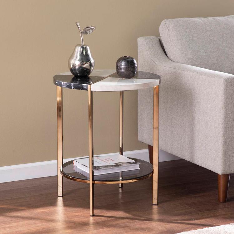 Southern Enterprises Cortinada Round Faux Marble End Table