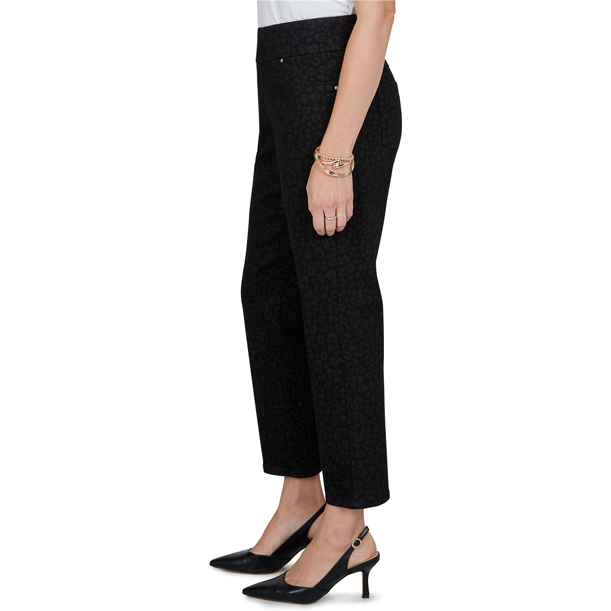 Womens Ruby Rd. Mysterious Romance Leopard Pull On Denim Pants