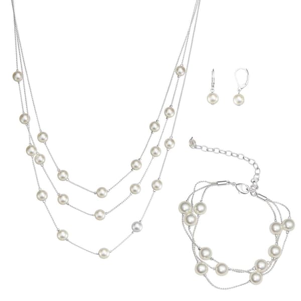 You''re Invited Pearl Strand Necklace/Earrings/Bracelet Set - image 