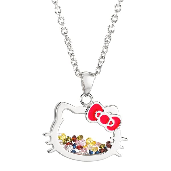 Brass Silver Plated Multi-Color Stone Hello Kitty Shaker Pendant - image 