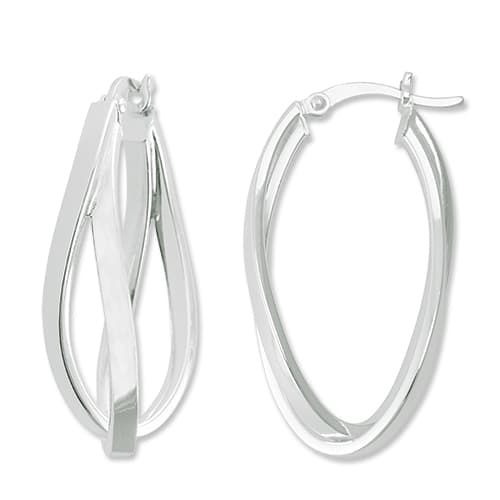 Ellen Tracy Sterling Silver Twisted Oval Hoop Earrings - image 
