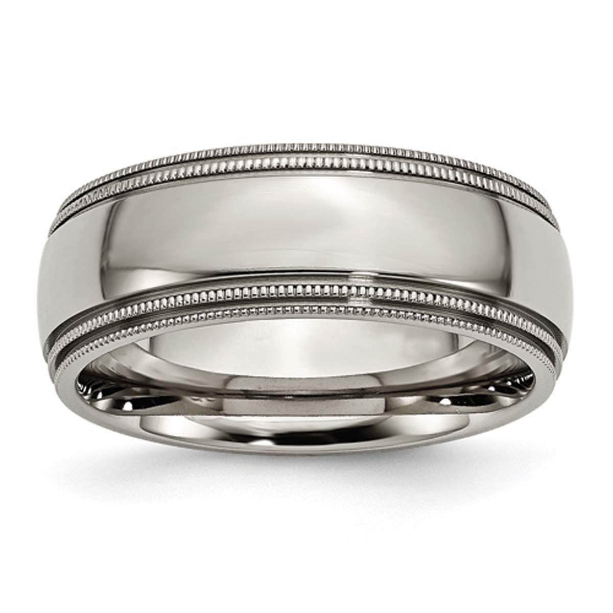 Mens Endless Affection(tm) 8mm Titanium Grooved & Beaded Edge Band