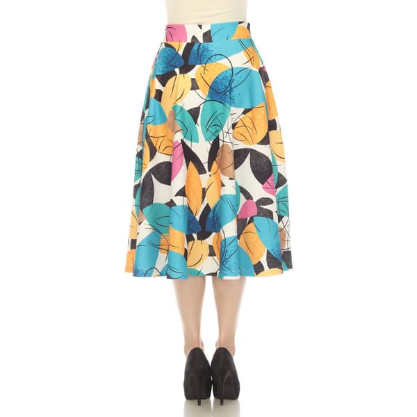 Womens White Mark Leaf Print Flared Midi Skirt