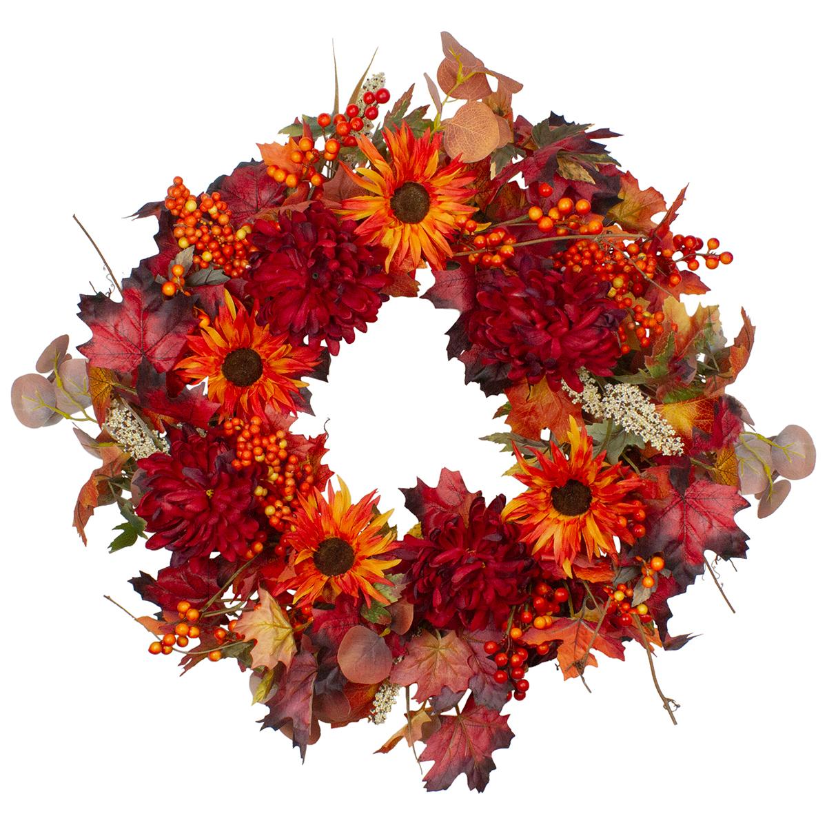 Northlight Seasonal Leaves & Flowers Fall Wreath
