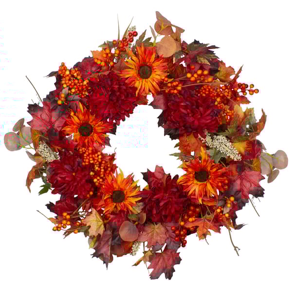 Northlight Seasonal Leaves and Flowers Fall Wreath - image 