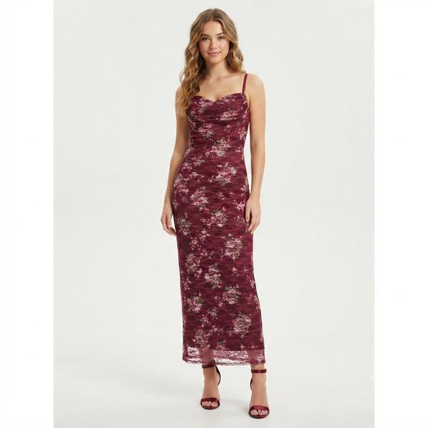 Juniors Madden Girl Floral Stretch Lace Cowl Neck Maxi Dress