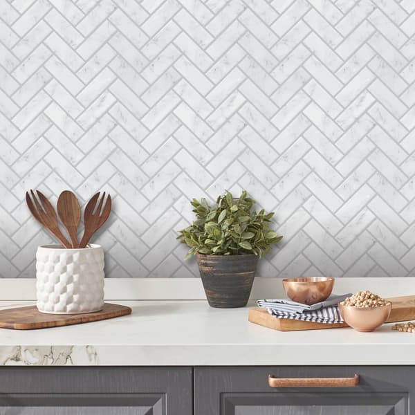 RoomMates&#174; Marble Herringbone Peel & Stick Tiles