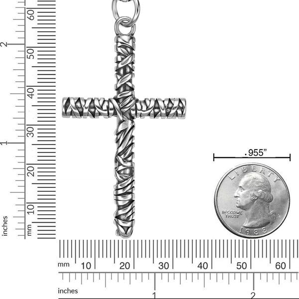 Mens Lynx Antiqued Finish Stainless Steel Cross Pendant