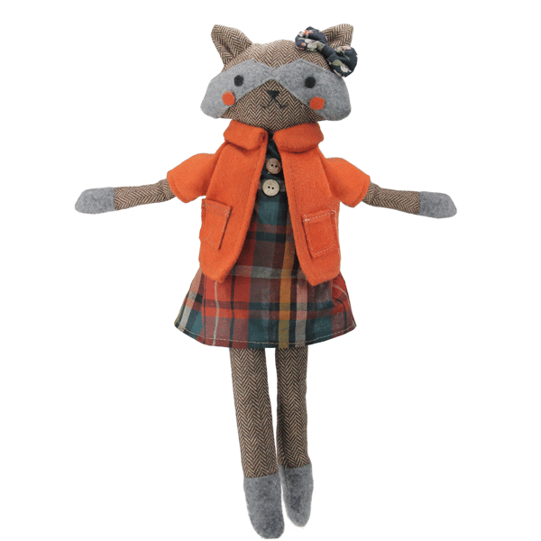 Northlight Sitting Herringbone Designed Fox Girl with Plaid Dress - image 