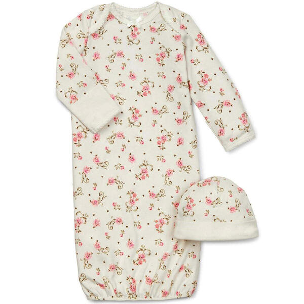 Baby Girl (NB-9M) Little Me Rose Gown with Hat - image 