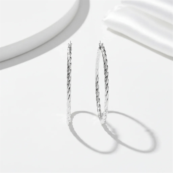 Saffron 50mm Stainless Steel Twisted Hoop Earrings