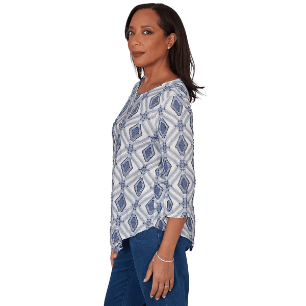 Petite Alfred Dunner Indigo Girls 3/4 Sleeve Diamond Blouse