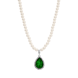 1928 15in. Green Teardrop Faux Pearl Pendant