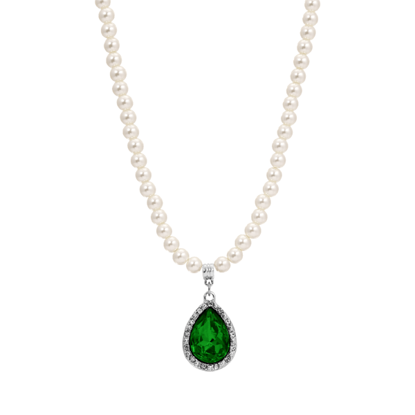 1928 15in. Green Teardrop Faux Pearl Pendant - image 