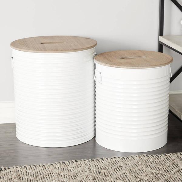 9th & Pike® Farmhouse White Metal Storage Ottoman - Set of 2