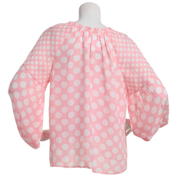 Womens Zac & Rachel Bracelet Sleeve Polka Dot Tie Neck Blouse