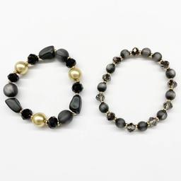 Ashley Cooper(tm) Tonal Mixed Bead Stretch Bracelets w/ Gold Accents