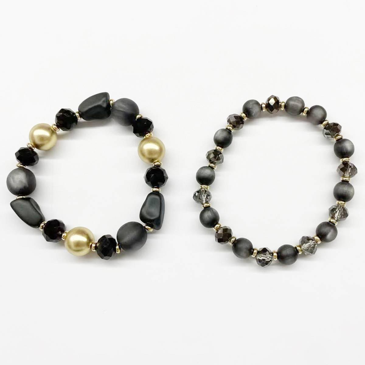 Ashley Cooper(tm) Tonal Mixed Bead Stretch Bracelets w/ Gold Accents