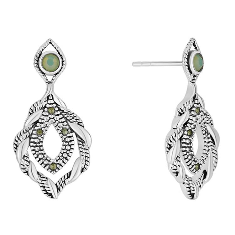 Marsala Silver Plated Marcasite & Opal Crystal Post Earrings