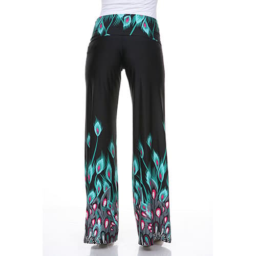 Womens White Mark Peacock Print Palazzo Pants - Turquoise/Aqua