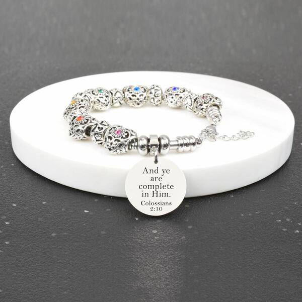 Pink Box Religious Complete in Him Bible Verse Chakra Bracelet - image 