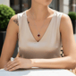 Saffron Red Clover Pendant with Moissanite Diamond Halo Necklace - image 4