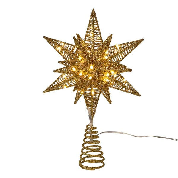 Kurt Adler Pre-Lit Twinkling LED Gold Starburst Tree Topper