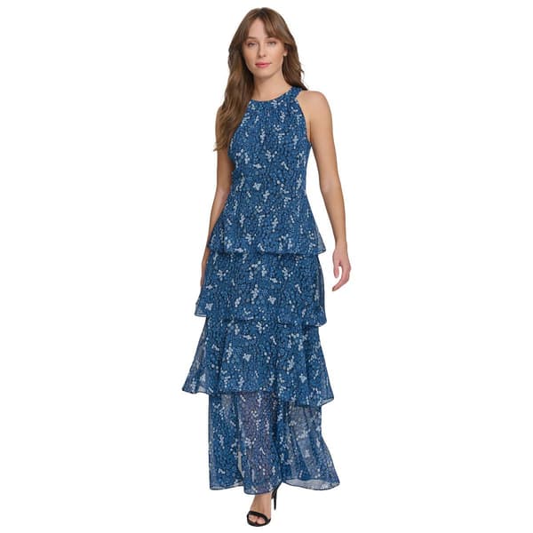 Womens Tommy Hilfiger Sleeveless Halter Print Chiffon Tier Maxi - image 